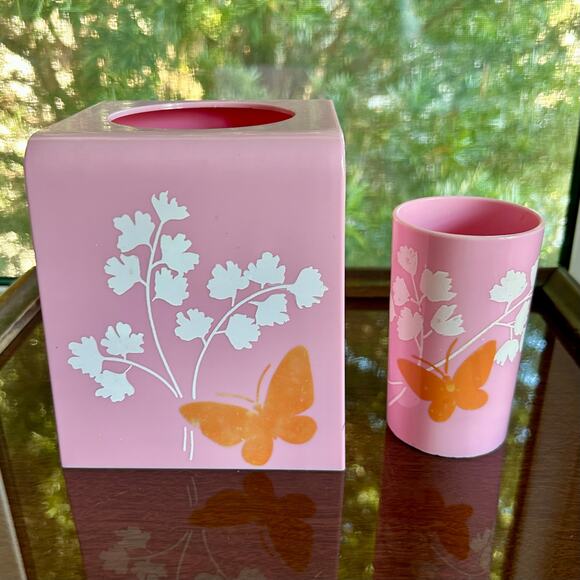 Vintage Pink Butterfly Bathroom Set – Tissue Box Cover & Cup - Picture 6 of 11